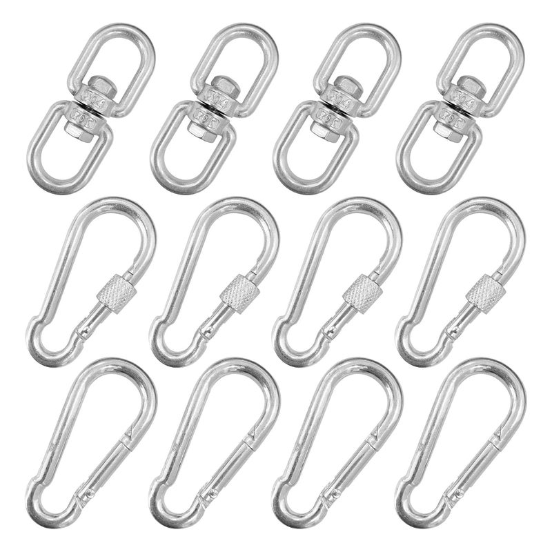 DEELEDM 12Pcs M6 Swivel Ring Double Ended Swivel Eye Hook with M6 Snap Hooks, Stainless Steel Eye to Eye Heavy Duty Swivel Ring Kit for Web Tree Swing, Swing Spinner Hanger, Hanging Rotating Device - Image 1